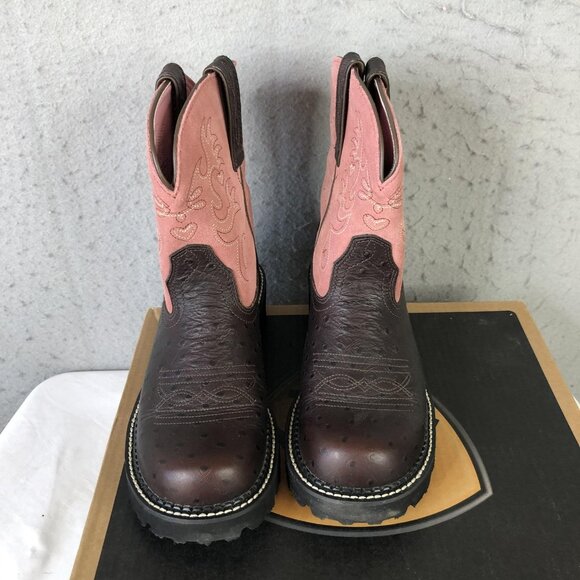 Ariat Fatbaby Boots Womens Size 7.5 Brown Ostrich Print Blush Suede 4LR 14765 - Picture 7 of 16